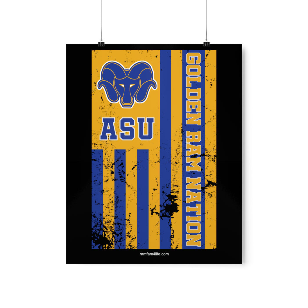 Golden Ram Nation Flag Poster Distressed - Blue Logo